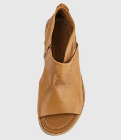 Harper Open Toe Bootie Flat In Tan