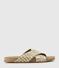 Harriet Crossover Slide On Footbed In Beige