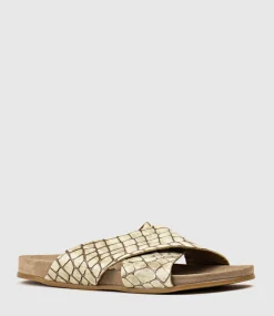 Harriet Crossover Slide On Footbed In Beige