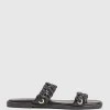 Henley Two Strap Slide With Metal Detail In Black