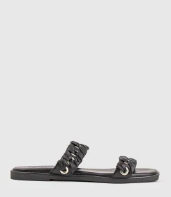 Henley Two Strap Slide With Metal Detail In Black