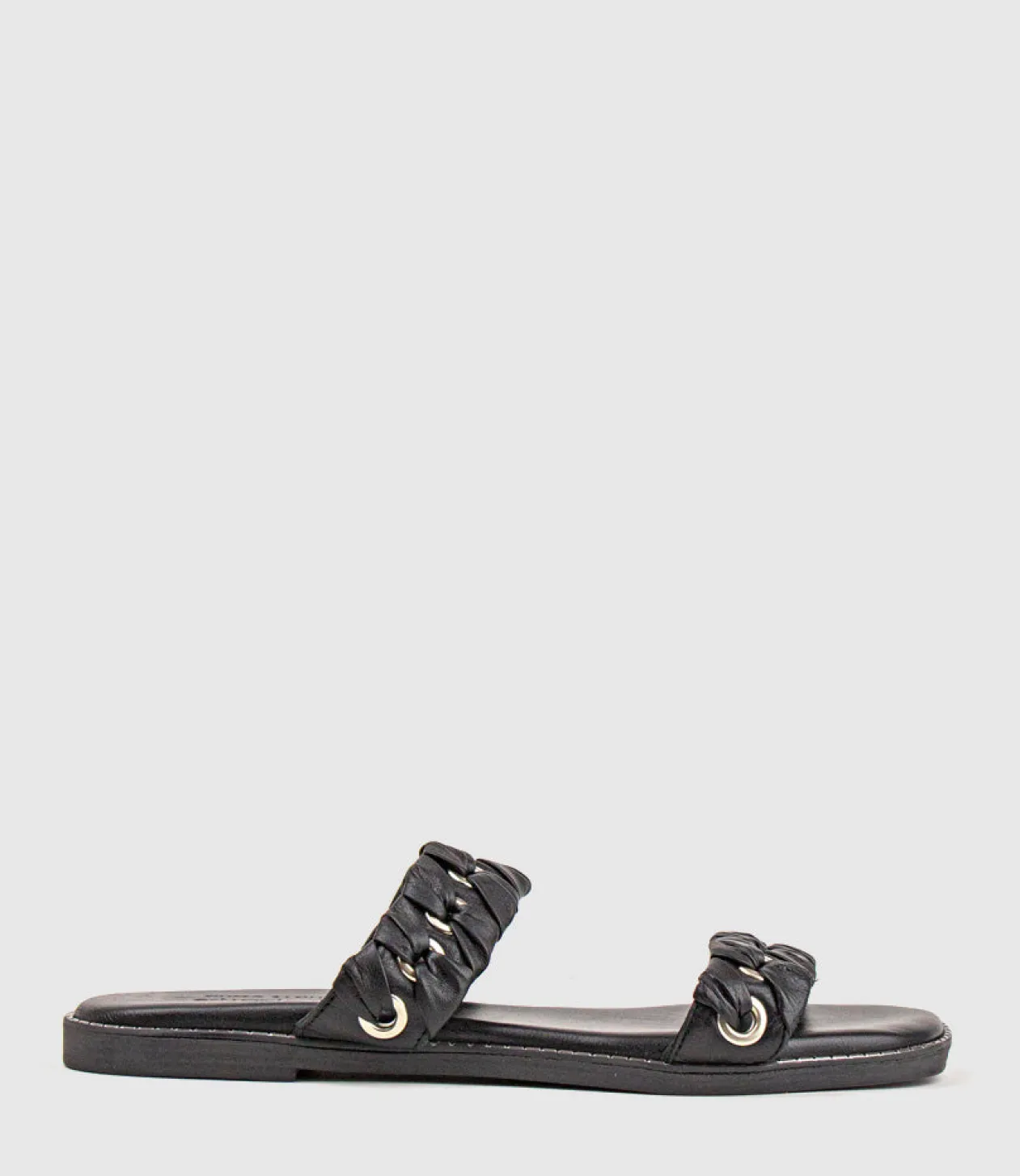 Henley Two Strap Slide With Metal Detail In Black