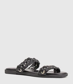 Henley Two Strap Slide With Metal Detail In Black