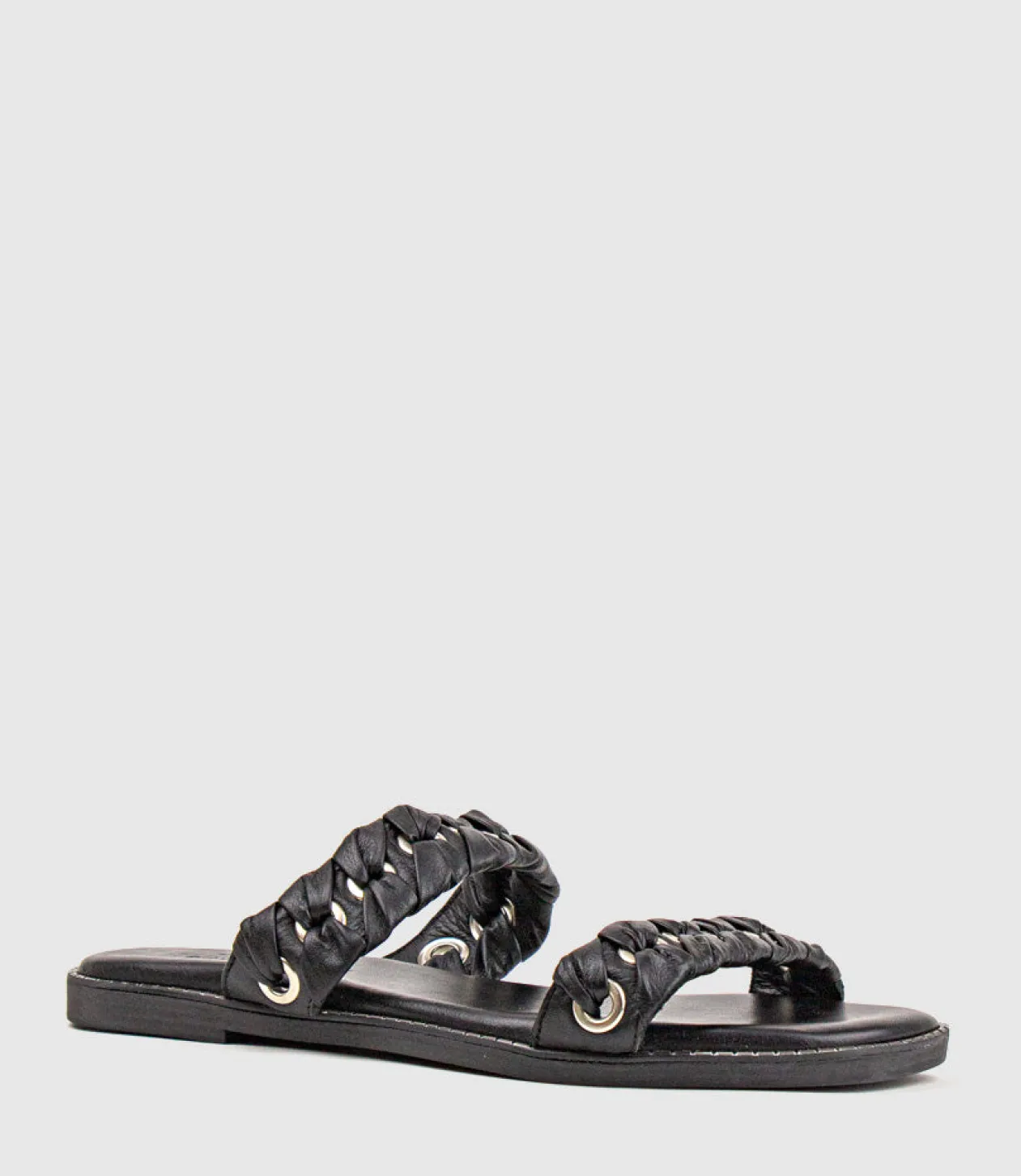 Henley Two Strap Slide With Metal Detail In Black