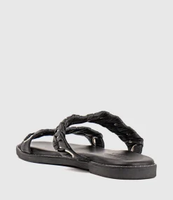 Henley Two Strap Slide With Metal Detail In Black