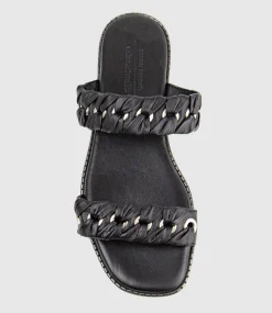 Henley Two Strap Slide With Metal Detail In Black