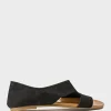 Heston Open Toe Flat Dorsay In Black Nubuck