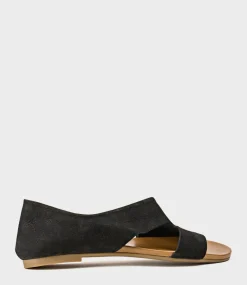 Heston Open Toe Flat Dorsay In Black Nubuck