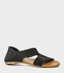 Heston Open Toe Flat Dorsay In Black Nubuck