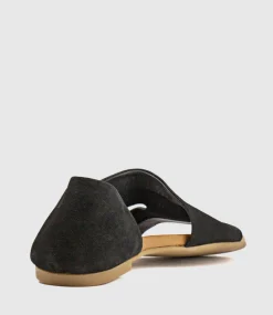 Heston Open Toe Flat Dorsay In Black Nubuck