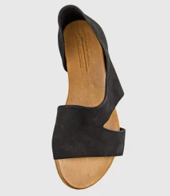 Heston Open Toe Flat Dorsay In Black Nubuck
