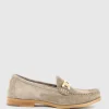 Hinge Penny Loafer With Trim In Latte Suede