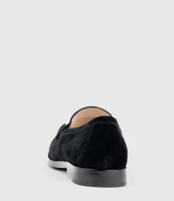 Hinge Penny Loafer With Trim In Black Suede