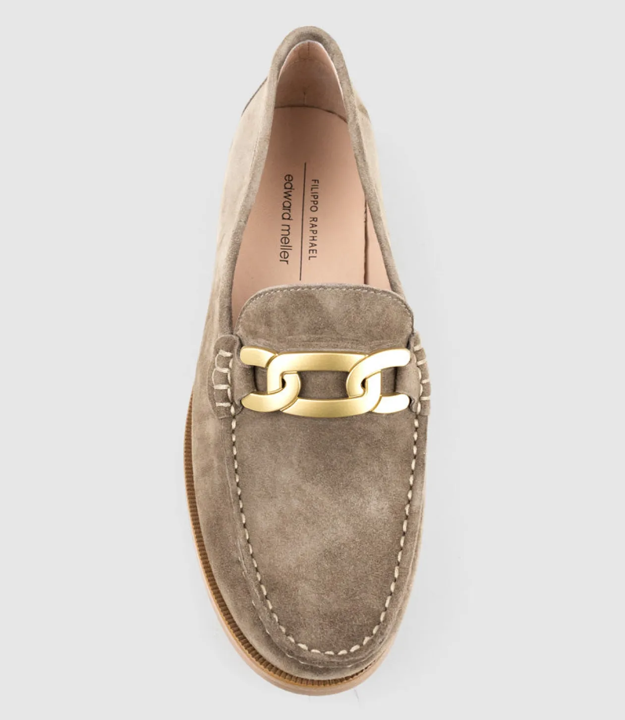 Hinge Penny Loafer With Trim In Latte Suede