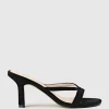 Imani75 Fine Heel Slide In Black Suede