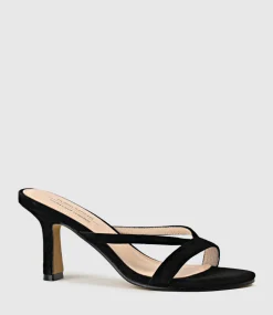 Imani75 Fine Heel Slide In Black Suede