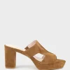 Iris80 Platform Slide With Cut-Out In Tawny Suede