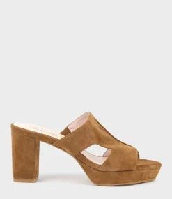 Iris80 Platform Slide With Cut-Out In Tawny Suede