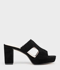 Iris80 Platform Slide With Cut-Out In Black Suede