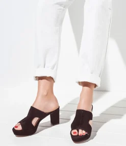 Iris80 Platform Slide With Cut-Out In Black Suede