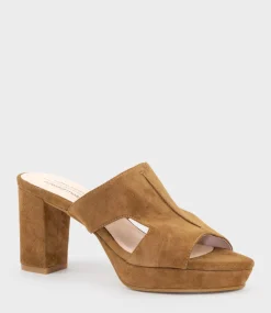 Iris80 Platform Slide With Cut-Out In Tawny Suede