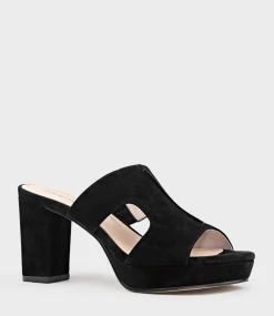 Iris80 Platform Slide With Cut-Out In Black Suede