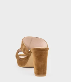 Iris80 Platform Slide With Cut-Out In Tawny Suede
