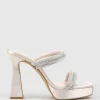 Isla110 Diamante Mulitband Platform Slide In Champagne Satin