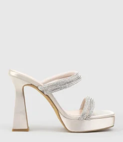 Isla110 Diamante Mulitband Platform Slide In Champagne Satin