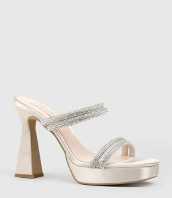 Isla110 Diamante Mulitband Platform Slide In Champagne Satin