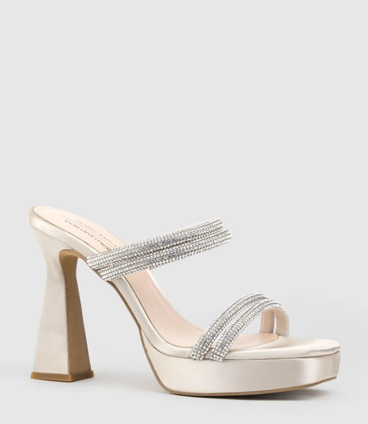 Isla110 Diamante Mulitband Platform Slide In Champagne Satin