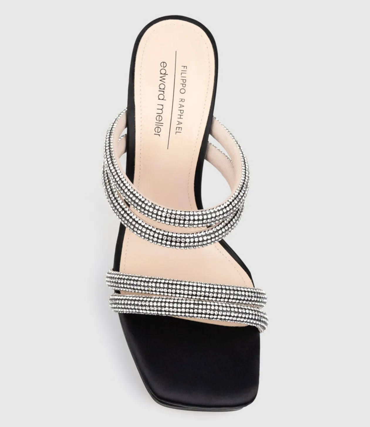 Isla110 Diamante Mulitband Platform Slide In Black Satin