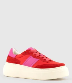 Jasper Retro Platform Sneaker In Red Combo