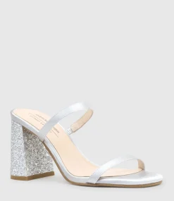 Kaiya85 Two Strap Slide In Silver Satin