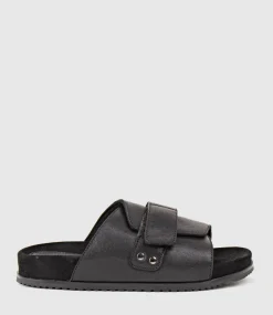 Kala Velcro Strap Slide On Footbed In Black