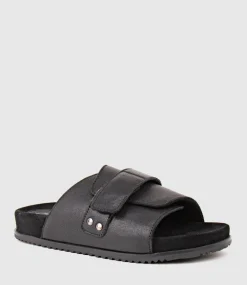 Kala Velcro Strap Slide On Footbed In Black