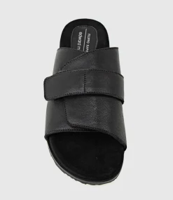 Kala Velcro Strap Slide On Footbed In Black