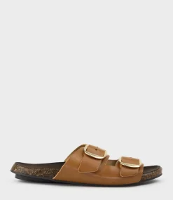 Kamala Buckled Slide On Footbed In Tan