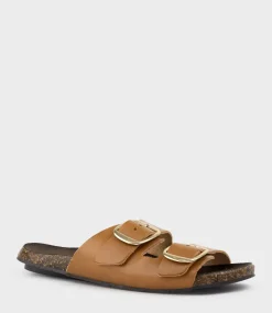 Kamala Buckled Slide On Footbed In Tan