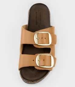 Kamala Buckled Slide On Footbed In Tan