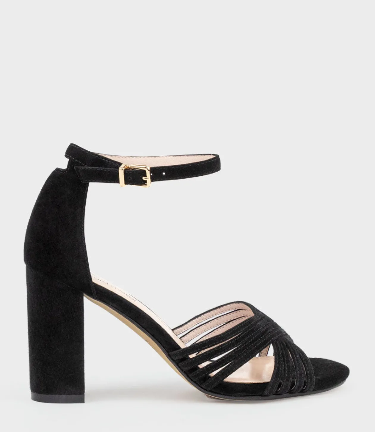 Karina85 Multistrap Block Heel Sandal In Black Suede