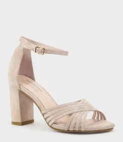 Karina85 Multistrap Block Heel Sandal In Blush Suede