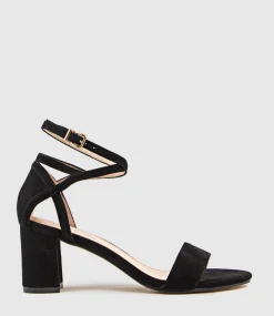 Kenia60 Block Heel Sandal With Hourglass Ankle Wrap In Black Suede