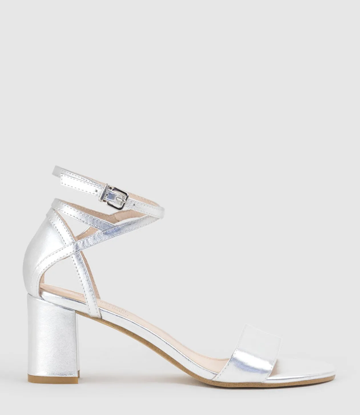 Kenia60 Block Heel Sandal With Hourglass Ankle Wrap In Silver
