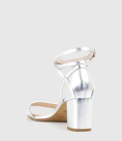 Kenia60 Block Heel Sandal With Hourglass Ankle Wrap In Silver