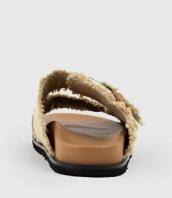 Kobe Woven Slide On Footbed In Tan