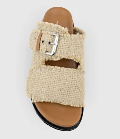 Kobe Woven Slide On Footbed In Tan