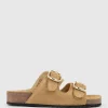 Kori Two Strap Slide On Footbed In Tan Suede