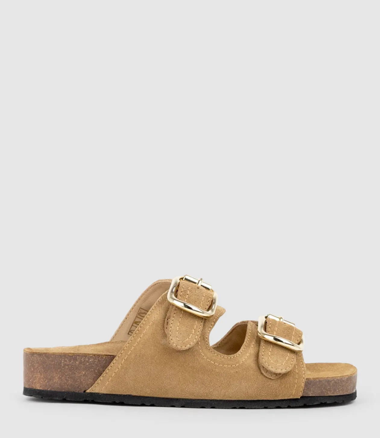 Kori Two Strap Slide On Footbed In Tan Suede