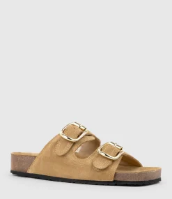 Kori Two Strap Slide On Footbed In Tan Suede